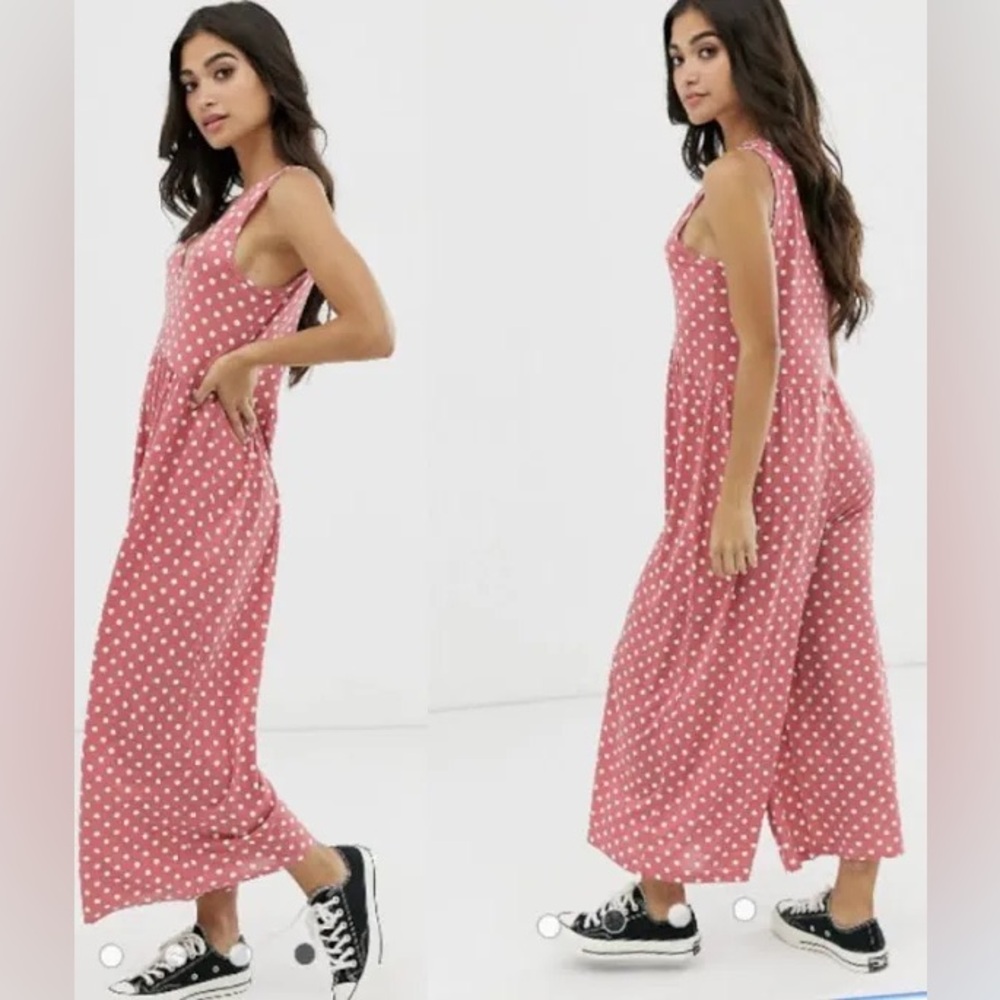 ASOS Pink Polka Dot Jumpsuit with Open Back